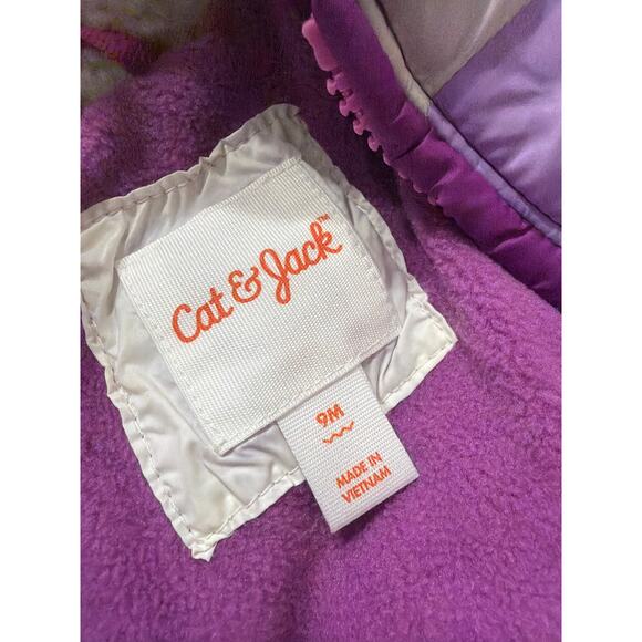 Cat & Jack Baby Girls Hooded Puffer One-Piece Pink Purple Snowsuit Size 9M New - Picture 5 of 6